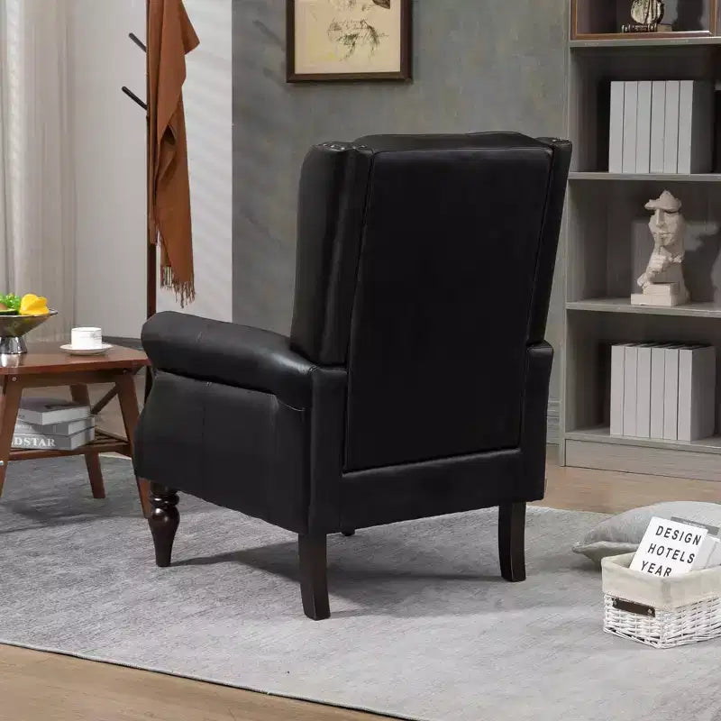 Poltrona con struttura in legno, Gambe robuste in legno, Soggiorno Camera da letto, PU nero