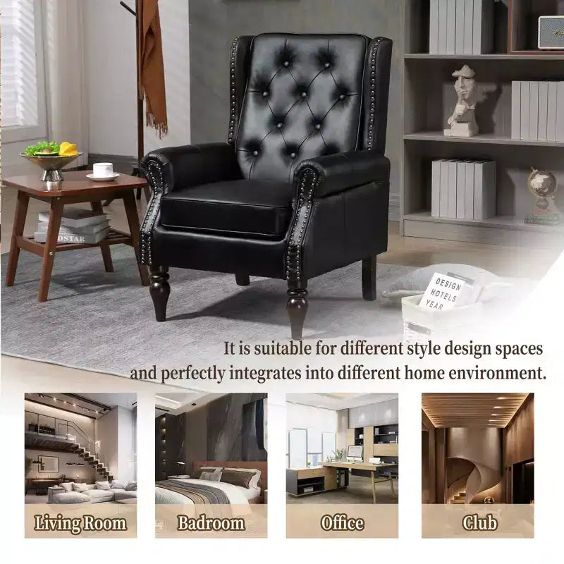 Poltrona con struttura in legno, Gambe robuste in legno, Soggiorno Camera da letto, PU nero