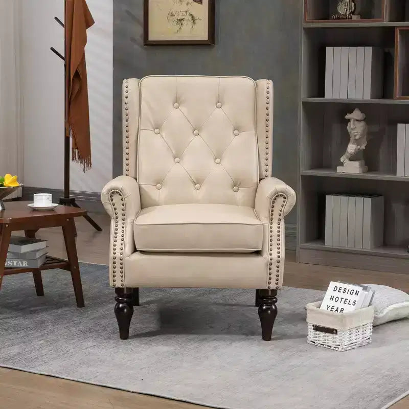 Poltrona con struttura in legno, Gambe robuste in legno, Soggiorno Camera da letto, PU nero