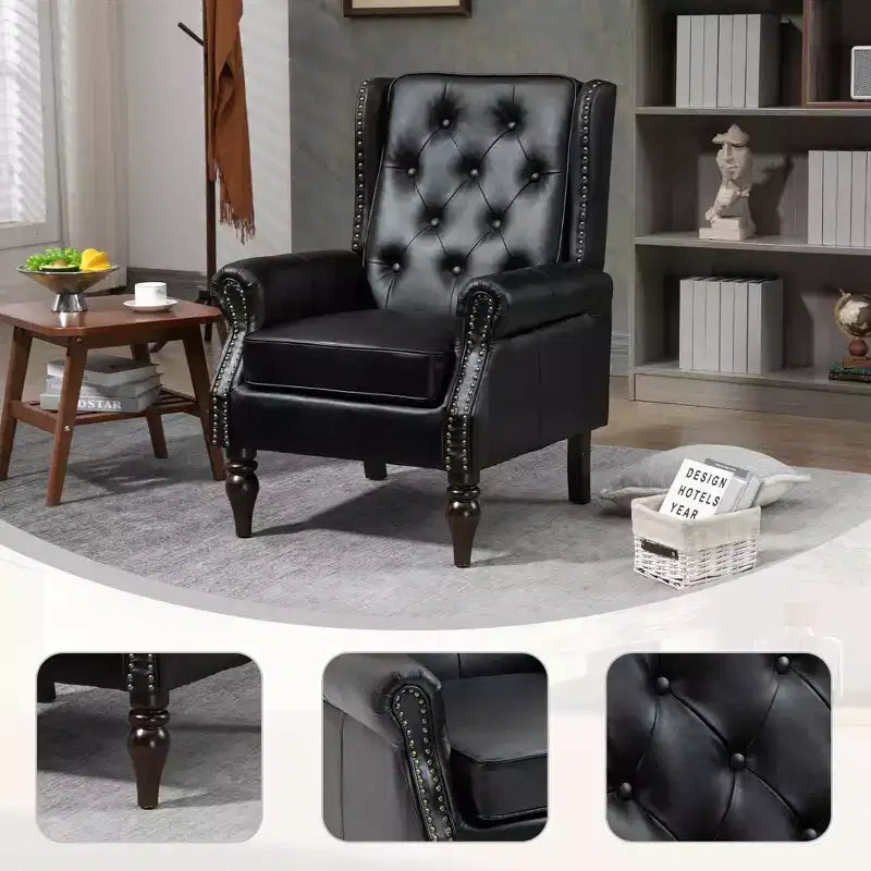 Poltrona con struttura in legno, Gambe robuste in legno, Soggiorno Camera da letto, PU nero