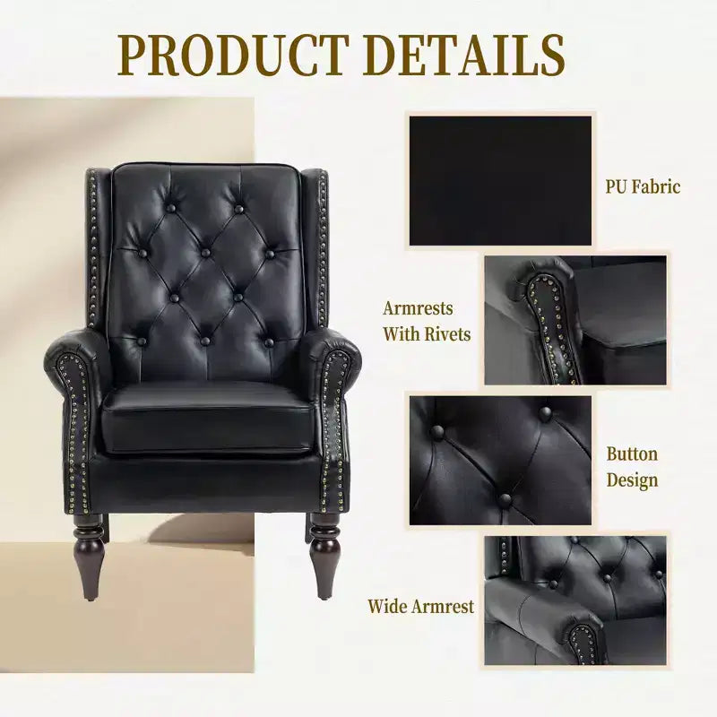 Poltrona con struttura in legno, Gambe robuste in legno, Soggiorno Camera da letto, PU nero