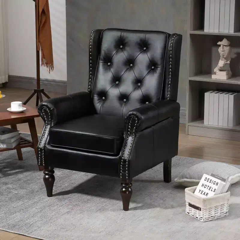 Poltrona con struttura in legno, Gambe robuste in legno, Soggiorno Camera da letto, PU nero