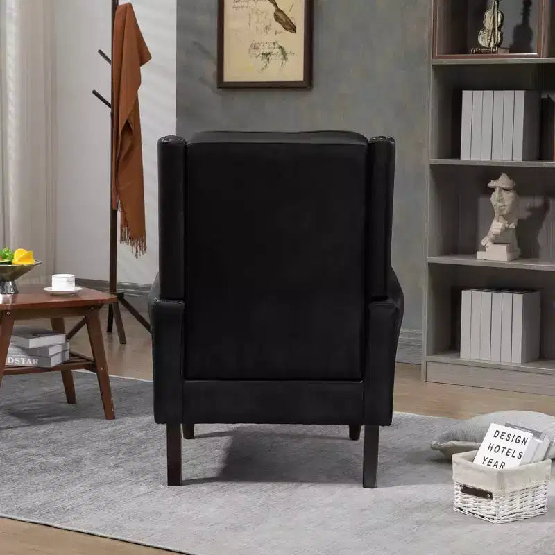 Poltrona con struttura in legno, Gambe robuste in legno, Soggiorno Camera da letto, PU nero