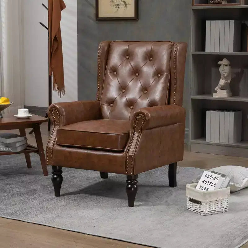 Poltrona con struttura in legno, Gambe robuste in legno, Soggiorno Camera da letto, PU nero