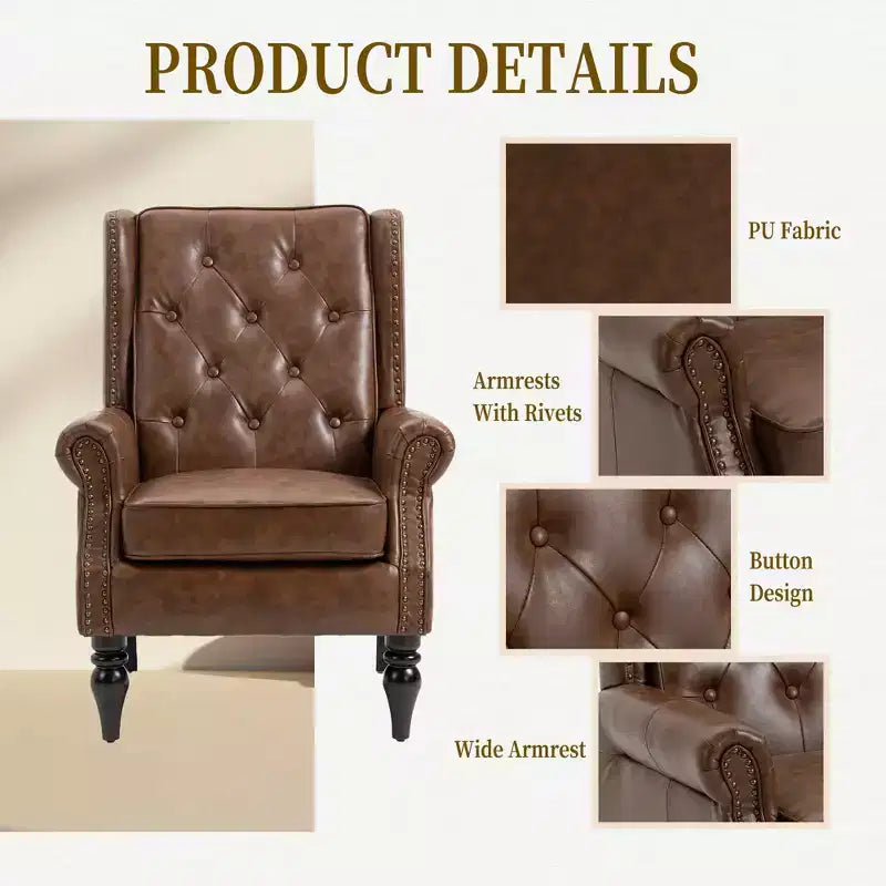 Poltrona con struttura in legno, Gambe robuste in legno, Soggiorno Camera da letto, PU nero