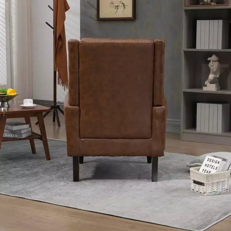 Poltrona con struttura in legno, Gambe robuste in legno, Soggiorno Camera da letto, PU nero