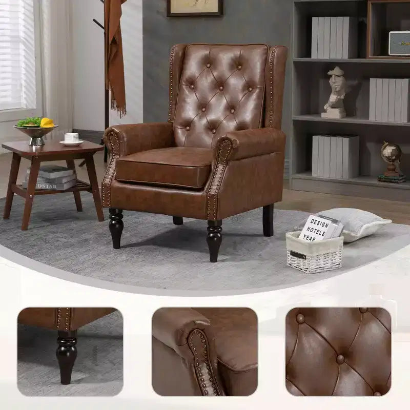 Poltrona con struttura in legno, Gambe robuste in legno, Soggiorno Camera da letto, PU nero
