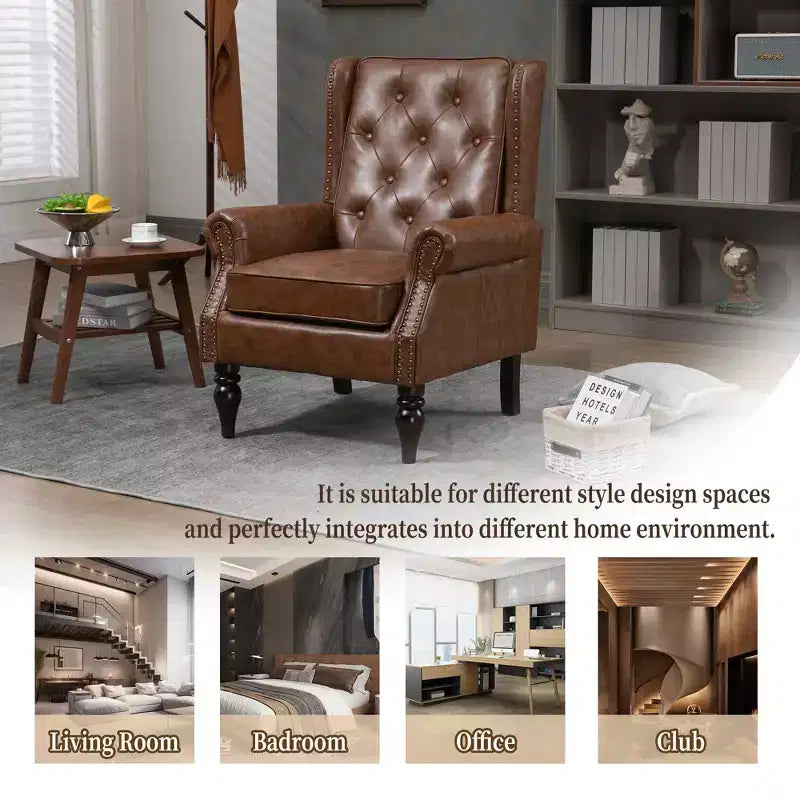 Poltrona con struttura in legno, Gambe robuste in legno, Soggiorno Camera da letto, PU nero