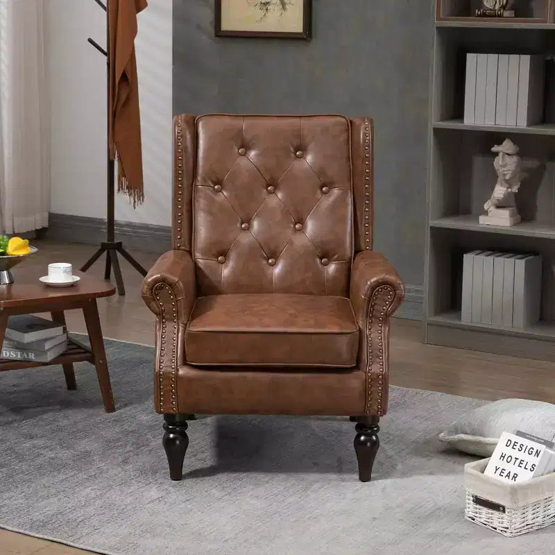 Poltrona con struttura in legno, Gambe robuste in legno, Soggiorno Camera da letto, PU nero