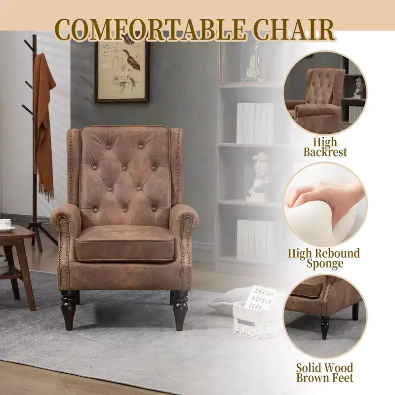 Poltrona con struttura in legno, Gambe robuste in legno, Soggiorno Camera da letto, PU nero