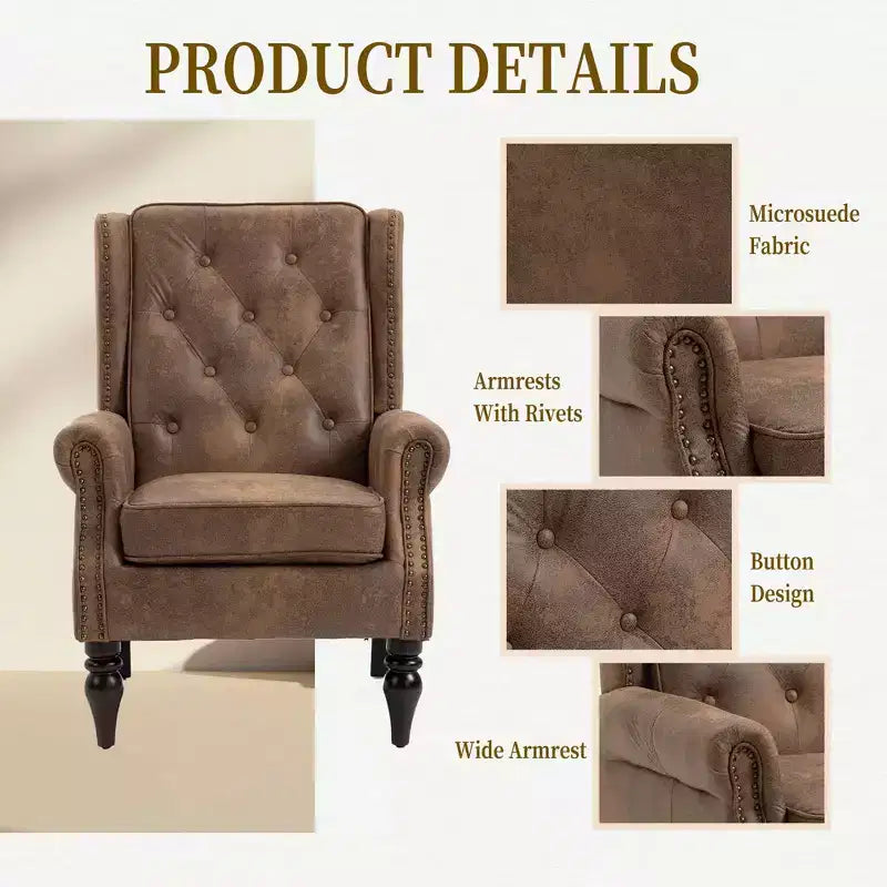 Poltrona con struttura in legno, Gambe robuste in legno, Soggiorno Camera da letto, PU nero