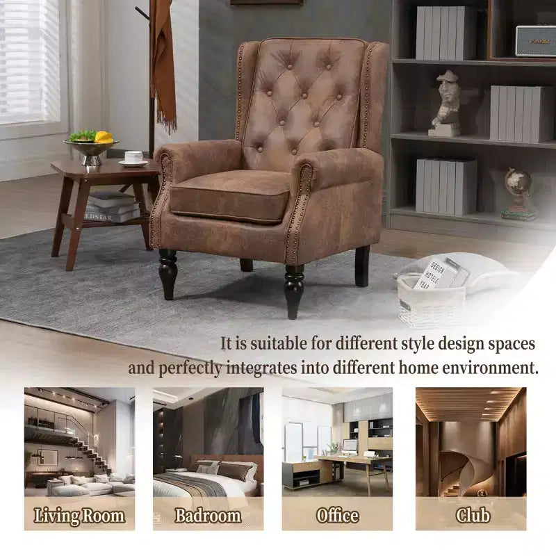 Poltrona con struttura in legno, Gambe robuste in legno, Soggiorno Camera da letto, PU nero