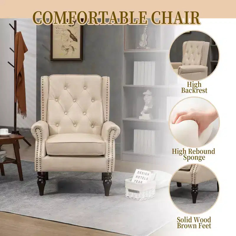 Poltrona con struttura in legno, Gambe robuste in legno, Soggiorno Camera da letto, PU nero