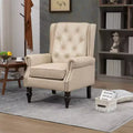 MAYEERTY Wood Frame Armchair, Sturdy Wood Legs, Living Room Bedroom, Black PU