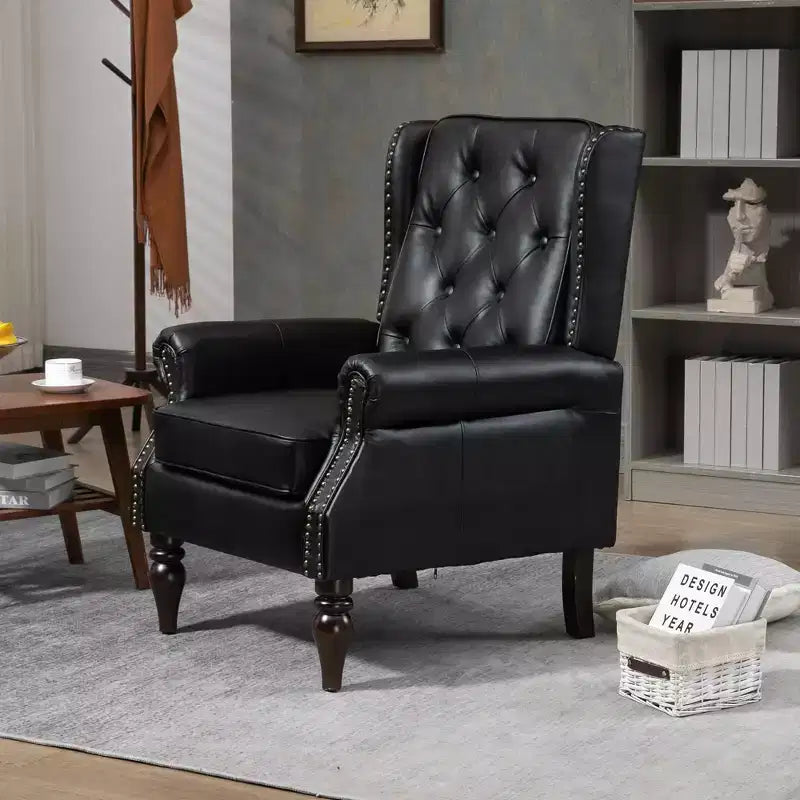 Poltrona con struttura in legno, Gambe robuste in legno, Soggiorno Camera da letto, PU nero
