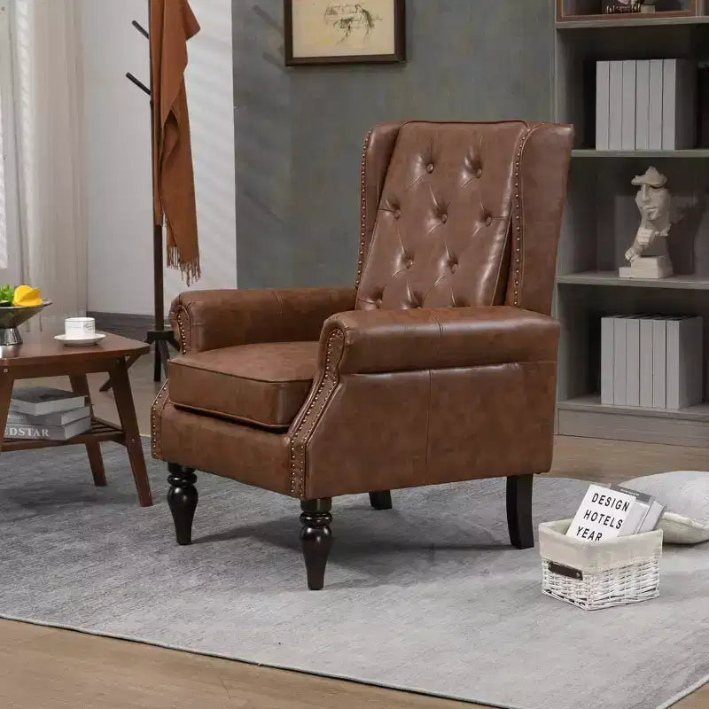 Poltrona con struttura in legno, Gambe robuste in legno, Soggiorno Camera da letto, PU nero