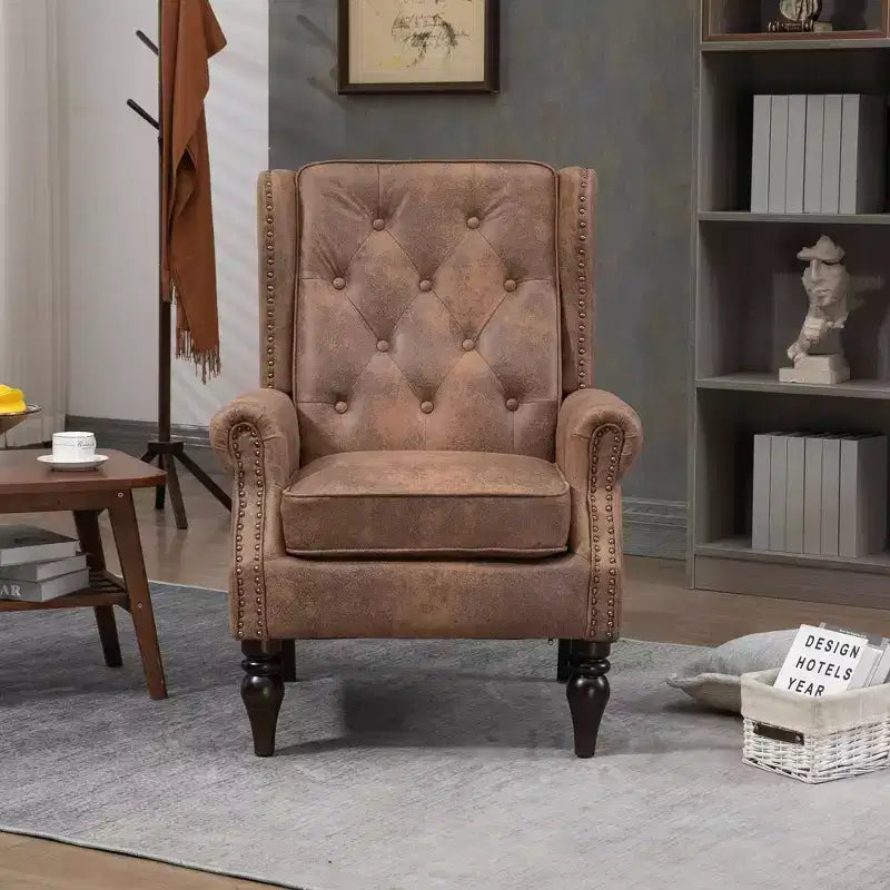 Poltrona con struttura in legno, Gambe robuste in legno, Soggiorno Camera da letto, PU nero
