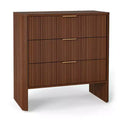AEELLEEA Wooden Cabinet with 3 Drawers Wavy Pattern Modern Bedside Cupboard Dressing Table for Bedroom 78CM Long Walnut Color
