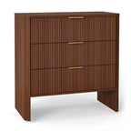 AEELLEEA Wooden Cabinet with 3 Drawers Wavy Pattern Modern Bedside Cupboard Dressing Table for Bedroom 78CM Long Walnut Color