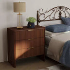 Mobiletto in Legno con 3 Cassetti a Onda, Comodino Moderno, Tavolino da Toletta per Camera da Letto, Lunghezza 78 cm, Colore Noce