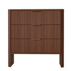 Mobiletto in Legno con 3 Cassetti a Onda, Comodino Moderno, Tavolino da Toletta per Camera da Letto, Lunghezza 78 cm, Colore Noce