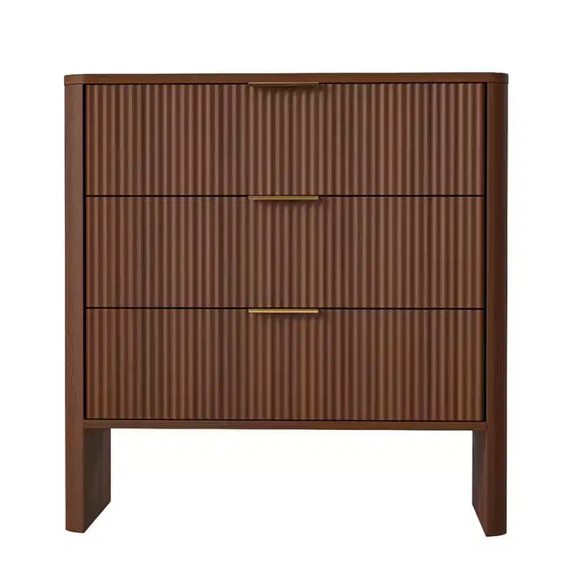Mobiletto in Legno con 3 Cassetti a Onda, Comodino Moderno, Tavolino da Toletta per Camera da Letto, Lunghezza 78 cm, Colore Noce