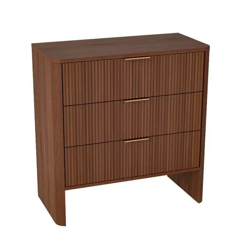 Mobiletto in Legno con 3 Cassetti a Onda, Comodino Moderno, Tavolino da Toletta per Camera da Letto, Lunghezza 78 cm, Colore Noce