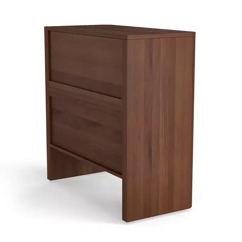 Mobiletto in Legno con 3 Cassetti a Onda, Comodino Moderno, Tavolino da Toletta per Camera da Letto, Lunghezza 78 cm, Colore Noce