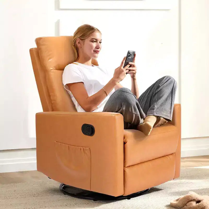 TUYOHW Swivel Recliner Chair,Glider Nursery Chair with Extra Large Footrest,High Back,Deep Seat,Brown Accent Chair for Living Room,Nursery,Bedroom