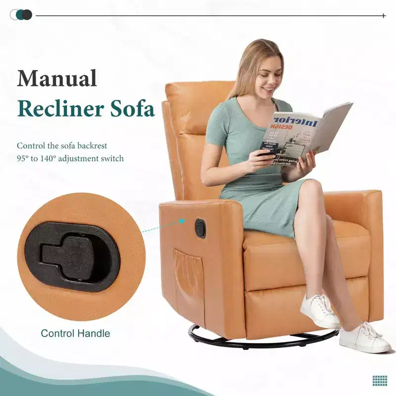 Poltrona Reclinabile Girevole, Sedia a Dondolo per Asilo Nido con Poggiapiedi Extra Large, Schienale Alto, Seduta Profonda, Poltrona Accent Marrone per Soggiorno, Asilo Nido, Camera da Letto