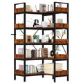 5 Tier Bookshelf, L Shaped Reversible Corner Bookcase, 65 Industrial Wooden Bookshelf with Open Shelves and Metal Frame, Adjustable Feet