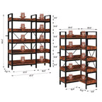 Libreria a 5 livelli, libreria angolare reversibile a forma di L, libreria industriale in legno da 65" con ripiani aperti e struttura in metallo, piedini regolabili