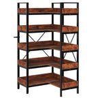 Libreria a 5 livelli, libreria angolare reversibile a forma di L, libreria industriale in legno da 65" con ripiani aperti e struttura in metallo, piedini regolabili