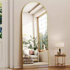 Specchio a figura intera ad arco da 56 pollici con cornice in lega di alluminio, specchio da terra dorato da parete grande specchio da toeletta