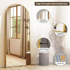 Specchio a figura intera ad arco da 56 pollici con cornice in lega di alluminio, specchio da terra dorato da parete grande specchio da toeletta