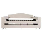Letto a giorno imbottito in pile Teddy, braccioli contenitori, rotelle, audio Bluetooth, camera da letto, beige