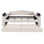 Letto a giorno imbottito in pile Teddy, braccioli contenitori, rotelle, audio Bluetooth, camera da letto, beige