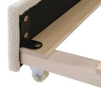 Letto a giorno imbottito in pile Teddy, braccioli contenitori, rotelle, audio Bluetooth, camera da letto, beige