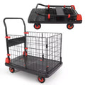 Heavy Duty Hand Moving Cart 1000LBS Capacity Platform Truck Cart with Cage,Folding Carts with Wheels,Foldable Dolly Carts with Basket