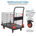 Carrello Piattaforma Robusto 1000 libbre con Gabbia, Carrelli Pieghevoli con Ruote, Carrelli Dolly Pieghevoli con Cesto