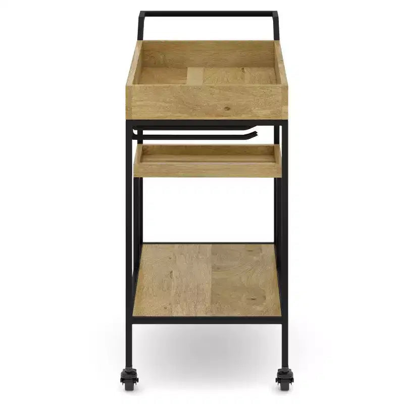 Carrello Bar Naturale - Carrello Portabevande con Supporti per Bicchieri, Legno di Mango e Ferro