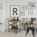 Carrello Bar Naturale - Carrello Portabevande con Supporti per Bicchieri, Legno di Mango e Ferro