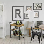 Carrello Bar Naturale - Carrello Portabevande con Supporti per Bicchieri, Legno di Mango e Ferro