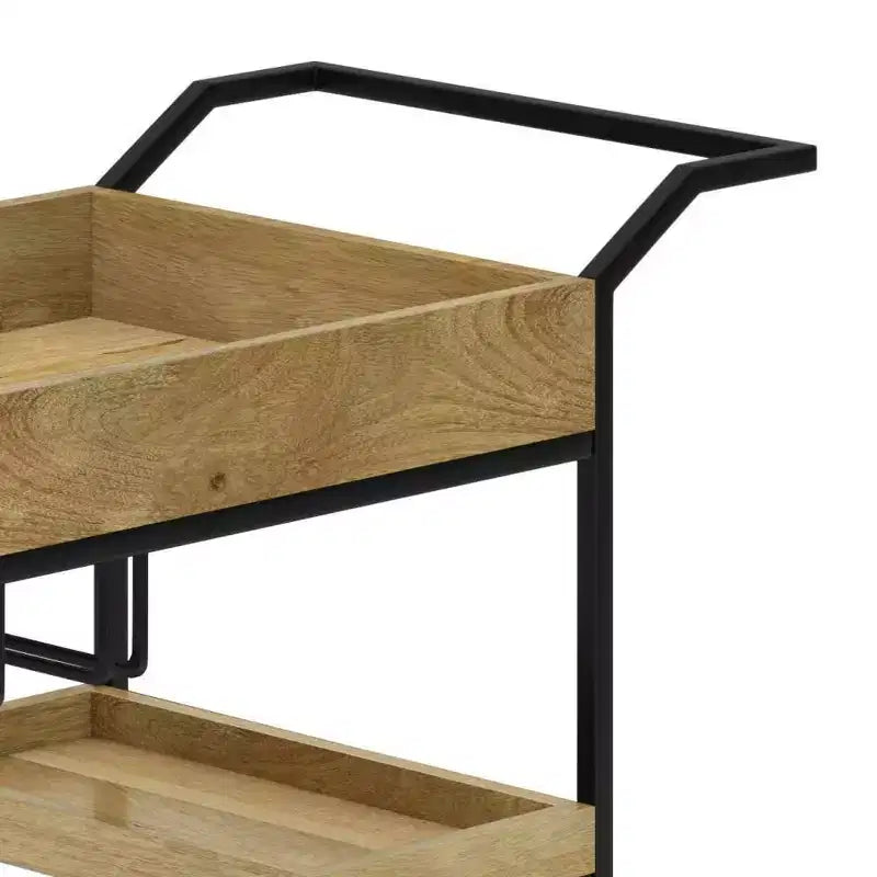 Carrello Bar Naturale - Carrello Portabevande con Supporti per Bicchieri, Legno di Mango e Ferro