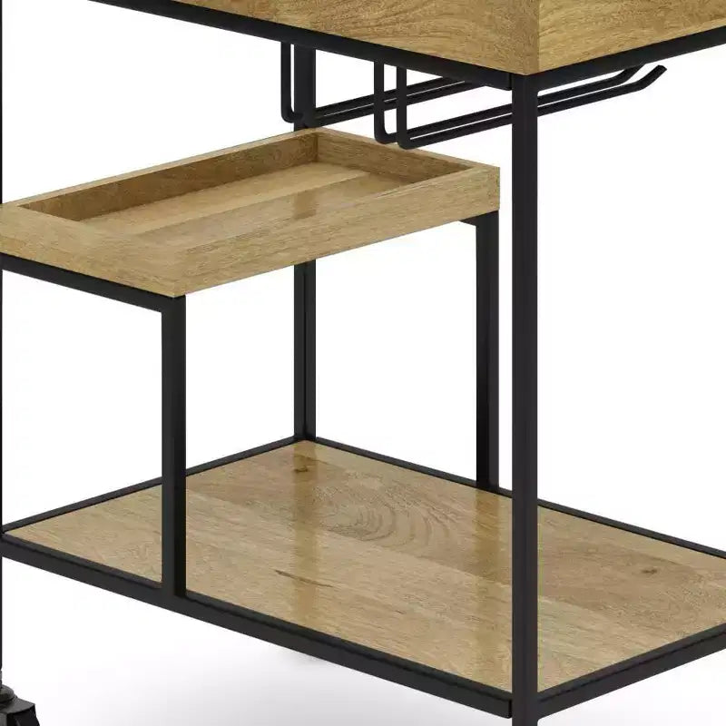 Carrello Bar Naturale - Carrello Portabevande con Supporti per Bicchieri, Legno di Mango e Ferro