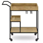 Carrello Bar Naturale - Carrello Portabevande con Supporti per Bicchieri, Legno di Mango e Ferro