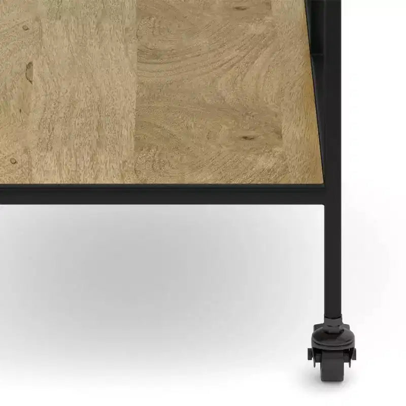 Carrello Bar Naturale - Carrello Portabevande con Supporti per Bicchieri, Legno di Mango e Ferro
