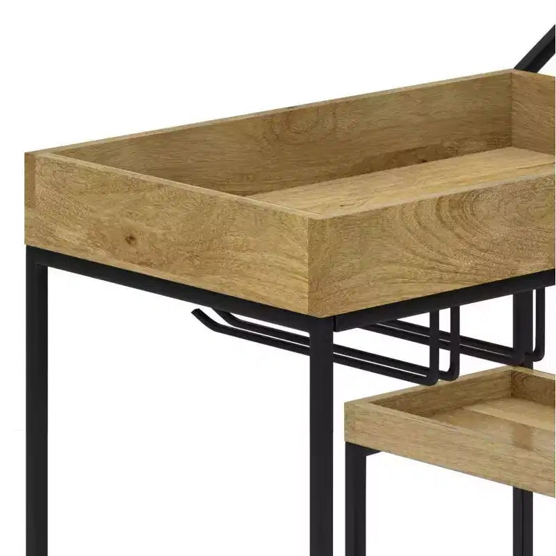 Carrello Bar Naturale - Carrello Portabevande con Supporti per Bicchieri, Legno di Mango e Ferro