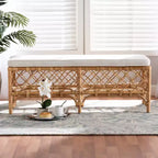Orchard Fabric Upholstered and Rattan Bench White/Natural - bali & pari