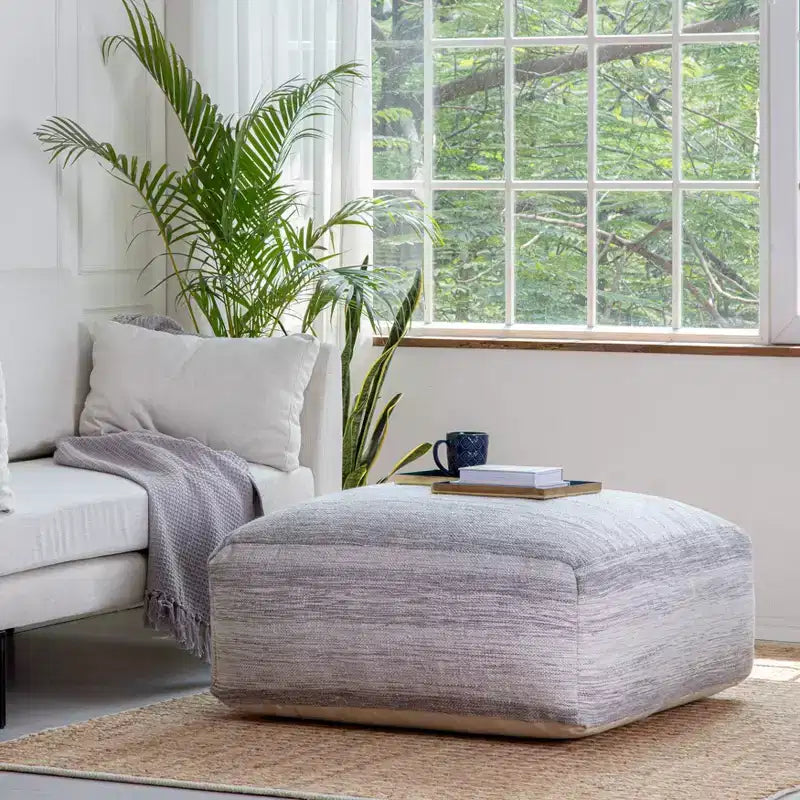 Rincon Ottoman Gray/Ivory - Anji Mountain: Contemporary Handmade Square Upholstered Furniture, Ombre Design, 35"x35"x16"